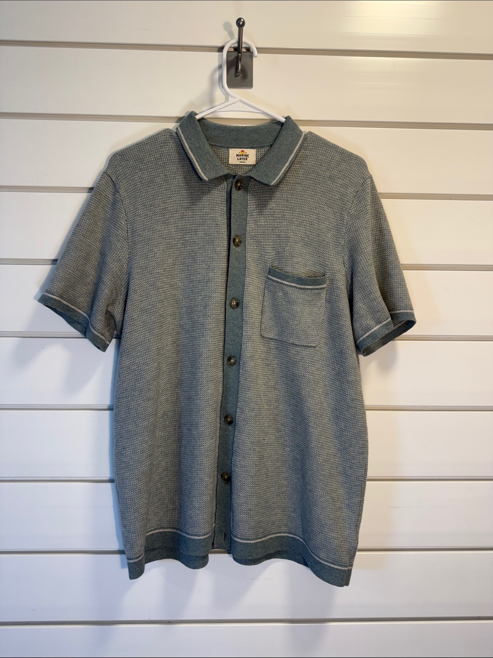 Marine Layer Slate Blue & Teal Short-Sleeve Button-Down Knit Shirt